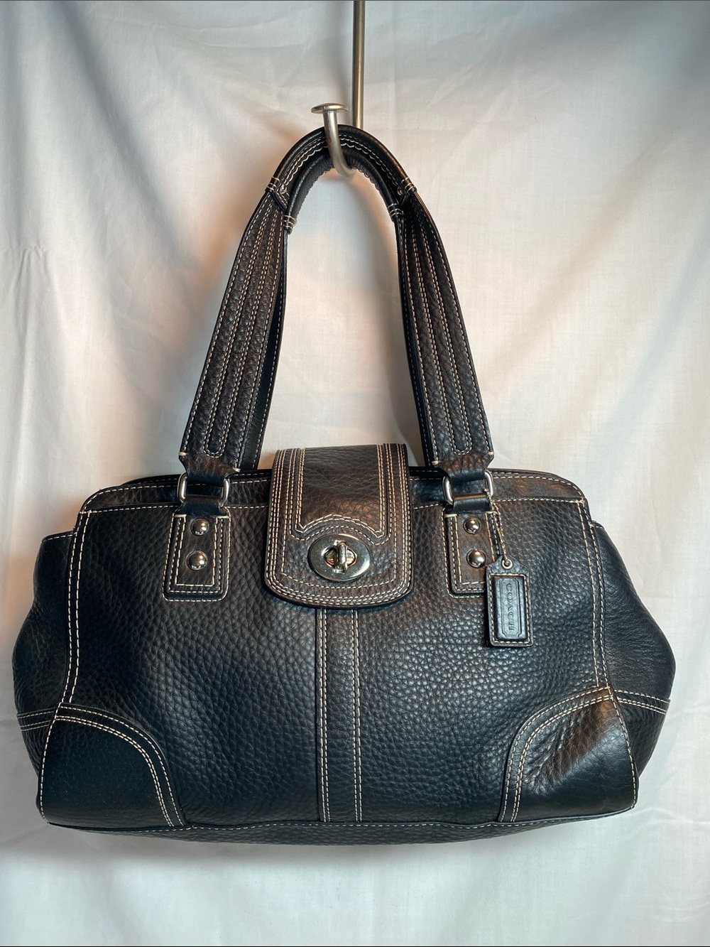 Vintage Coach F13961 Hamilton Black Pebbled Leather Shoulder Bag